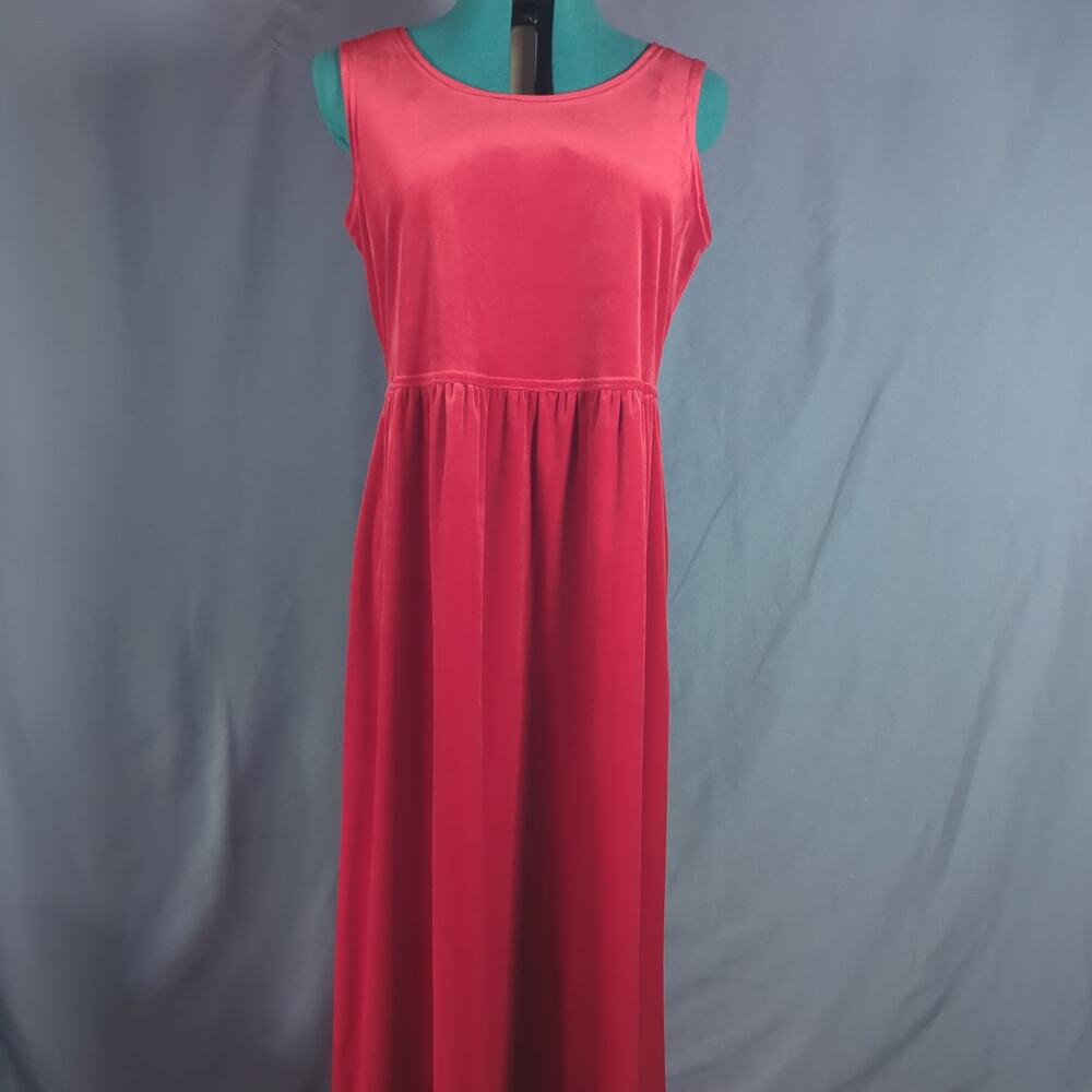 Vintage Studio Ease Red Velvet Velour Maxi Dress 14 Goth 90s